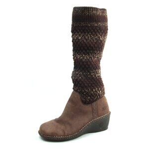UGG Cresthaven Knit Shaft Brown Leather Wedge Winter Boots Womens Suede 10 EU 41